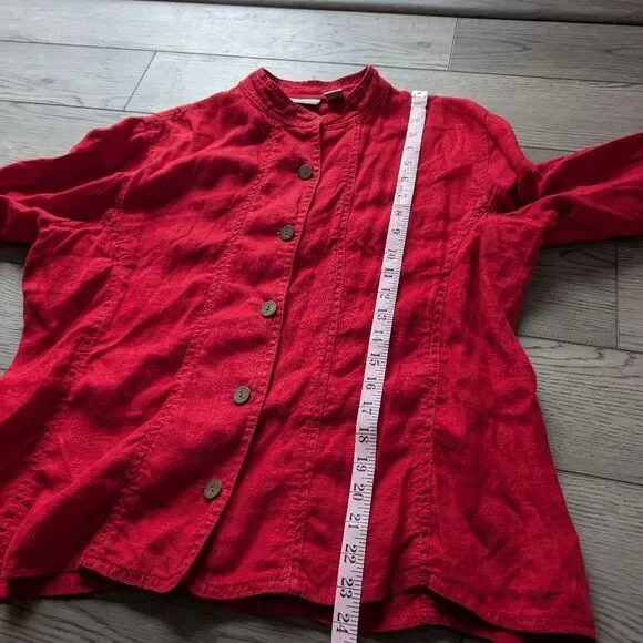 Chico's Red Linen‎ Jacket Button Up Size Large (2) - Picture 8 of 9